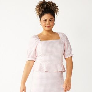 DRAPER JAMES RSVP Puff Sleeve Peplum Gingham Top XSmall